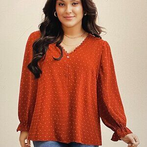Bloomchic rust colored, long sleeved, textured shirt  Stock photo included